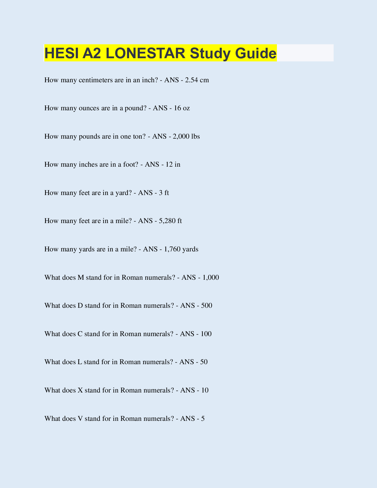 Preview image for HESI A2 LONESTAR Study Guide  | 85 Questions with 100% Correct Answers | Updated & Verified
